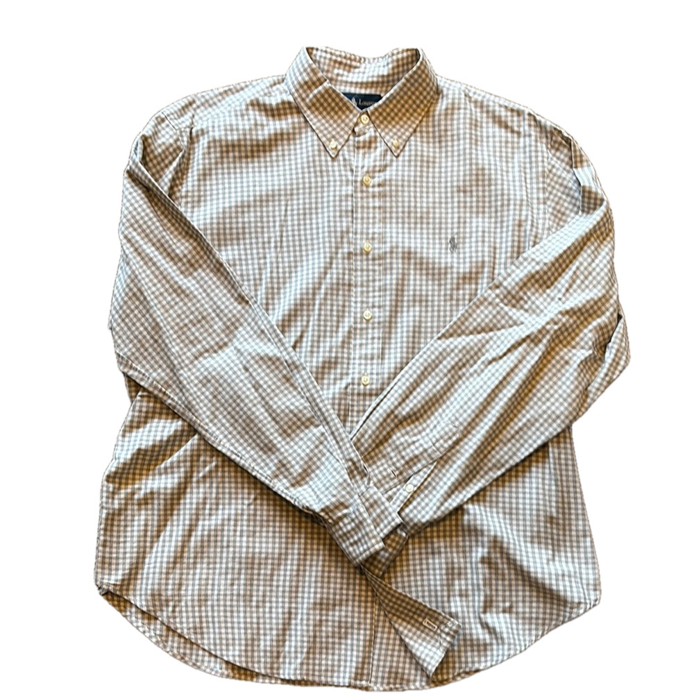 Ralph Lauren Men's XL Classic Fit Grey and White Checkered Shirt